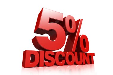 3D render kırmızı metin yüzde 5 indirim