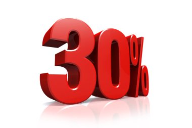 3D render metin kırmızı yüzde 30 olarak