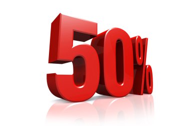 3D render metin kırmızı yüzde 50 olarak
