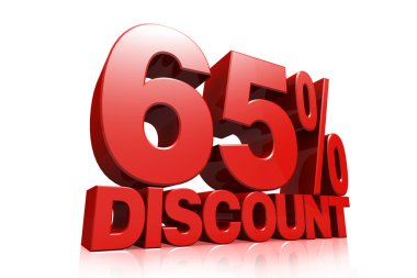 3D render kırmızı metin yüzde 65'i indirim