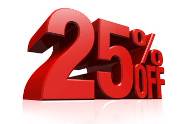 3D render kırmızı metin %25 indirimli.