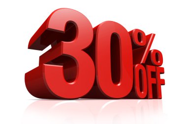 3D render kırmızı metin %30 indirimli.