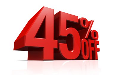 3D render kırmızı metin %45 indirimli.