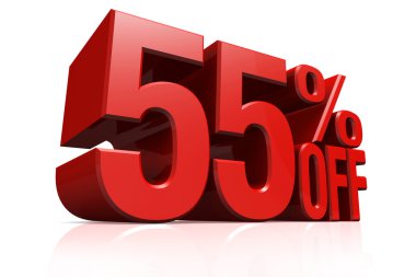 3D render kırmızı metin yüzde 55'i kapalı.