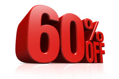 3D render kırmızı metin 60 oranında off.