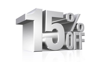 3D render kapalı % 15'i metin gümüş.
