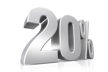 3D render metin gümüş yüzde 20 olarak.