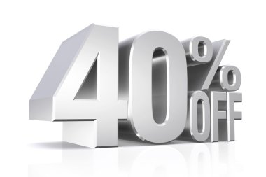 3D render kapalı yüzde 40 metin gümüş.