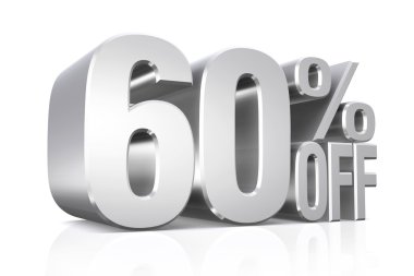 3D render kapalı yüzde 60'ı metin gümüş.