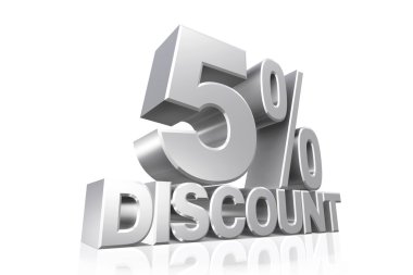 3D render gümüş metin %5 indirim.