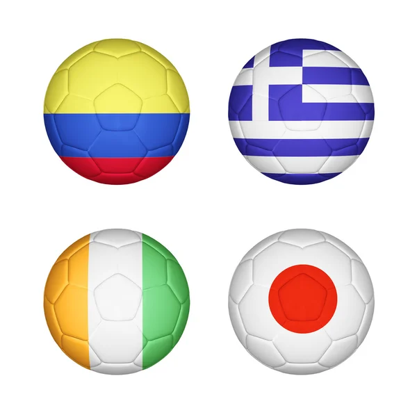 Jeu 4 de cartographie des ballons de football avec drapeaux de pays — Photo