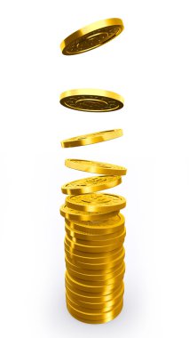 Altın sikke yığını içinde düşen.