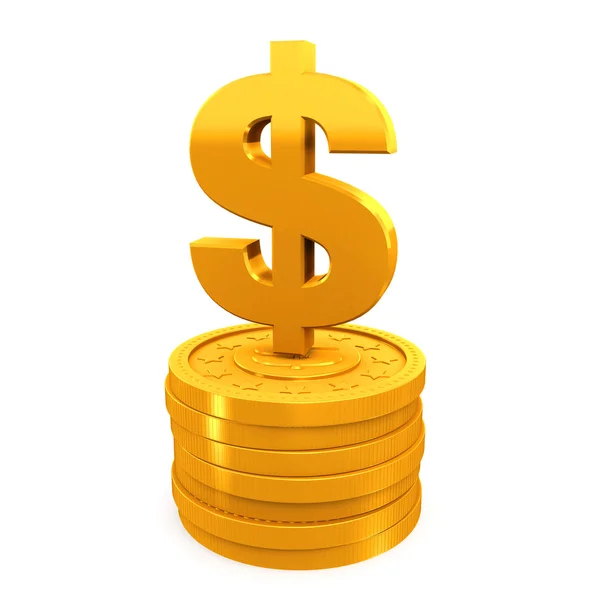 Znak dolaru na stoh zlatých mincí. — Stock fotografie