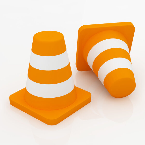 3d orange traffic cones with white stripes.