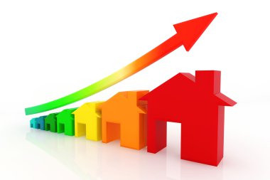 grafik kadar büyüyen kırmızı ile 3D evleri.