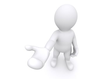 Beyaz arka plan üzerinde boş bir el veren 3d boş şekil.