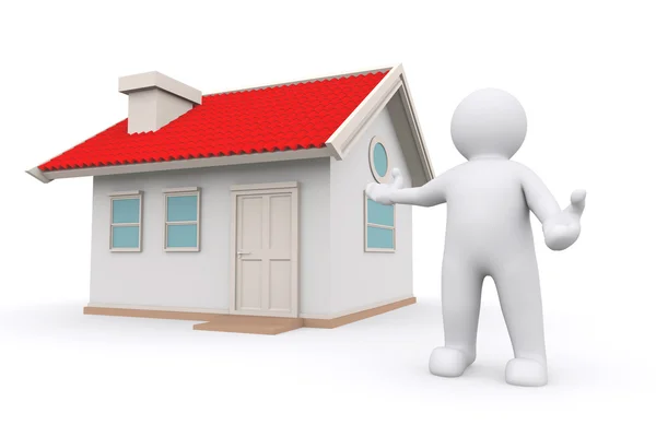 White man standing present house with clipping path. — Stock Photo, Image