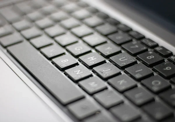 Laptop Toetsenbord Zwart Grijze Achtergrond Close Van Het Laptop Toetsenbord — Stockfoto