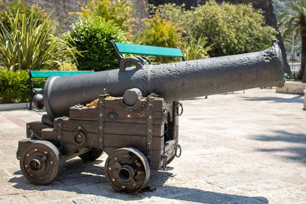 Old Military Cannon Shooting Medieval Weapons Ancient Artillery Kotor Montenegro — Stock Photo, Image