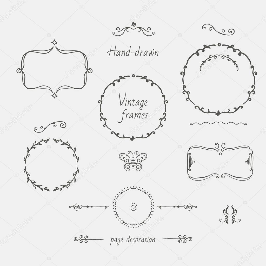 Vintage hand-drawn frames and page decoration