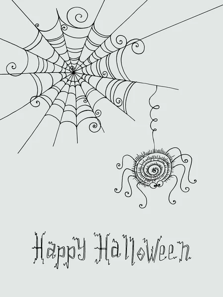 Spider and spider web hand-drawn. Cute background with hand-pain — Stock Vector