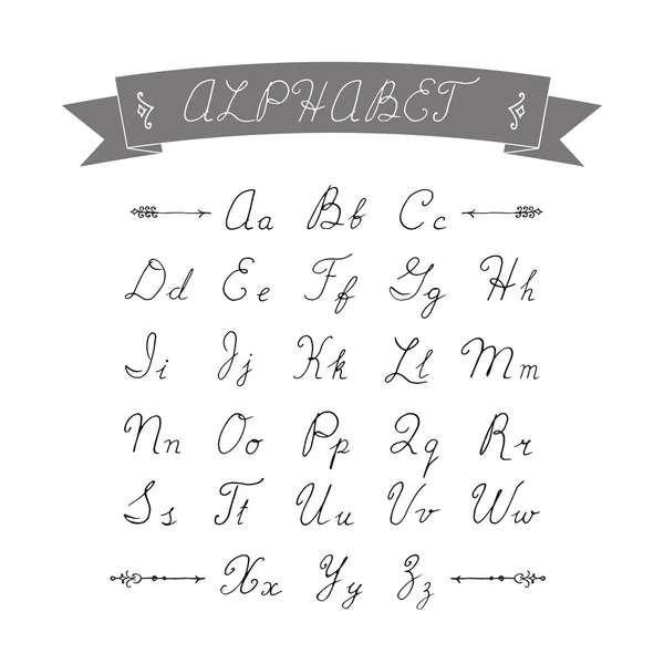 Calligraphie alphabet dessinée à la main sur fond blanc. En majuscule a — Image vectorielle