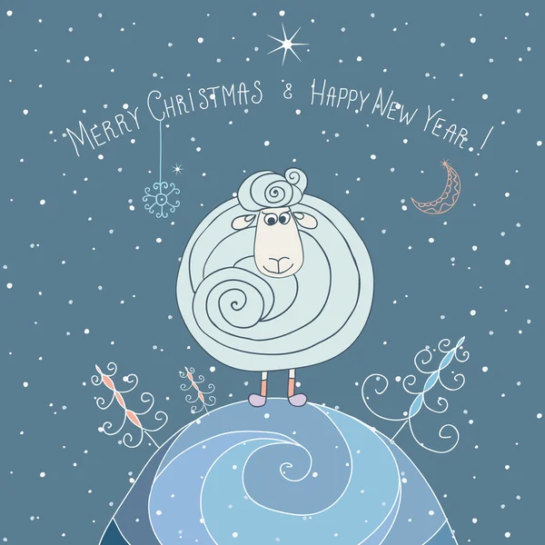 Koyun. Noel ve yeni yıl tarafından boyalı şirin tebrik kartı — Stok Vektör