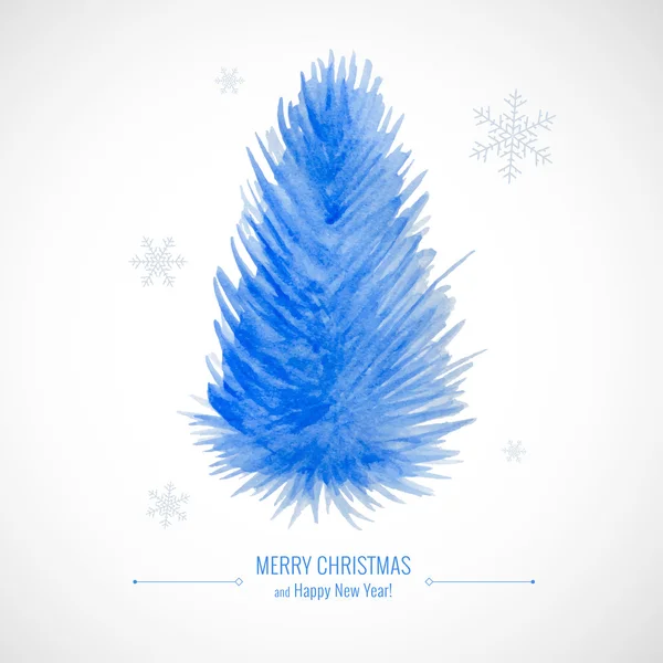 Рождественская елка Рождественская открытка с акварелью, снежинками — стоковый вектор