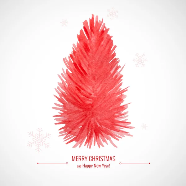 Vánoční strom. Vánoční přání s akvarel strom, sněhové vločky — Stockový vektor
