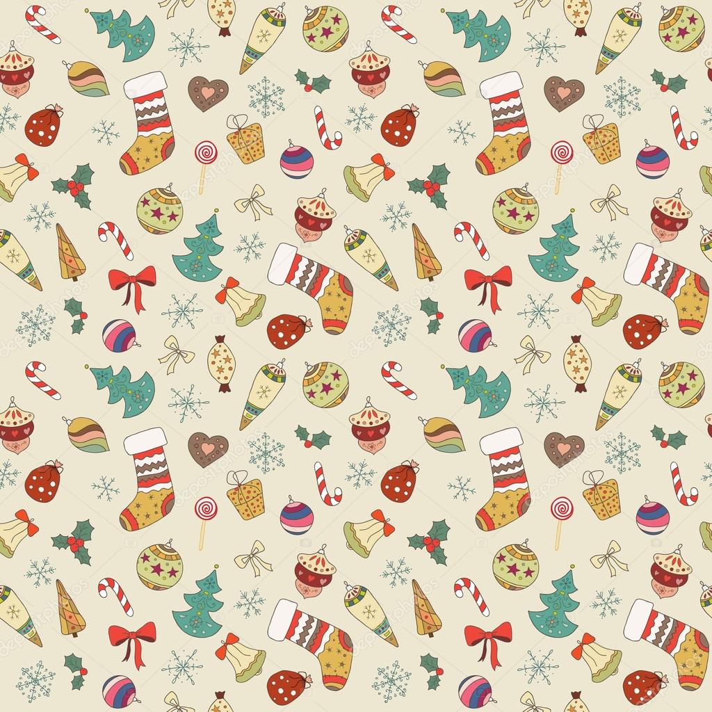 Cute Seamless Christmas pattern. Holiday colorful background Stock