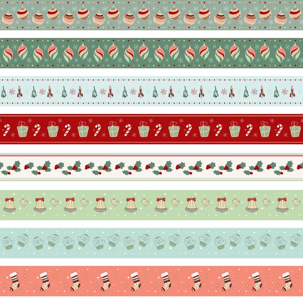 Christmas ribbons.Seamless patterns set — Stock Vector