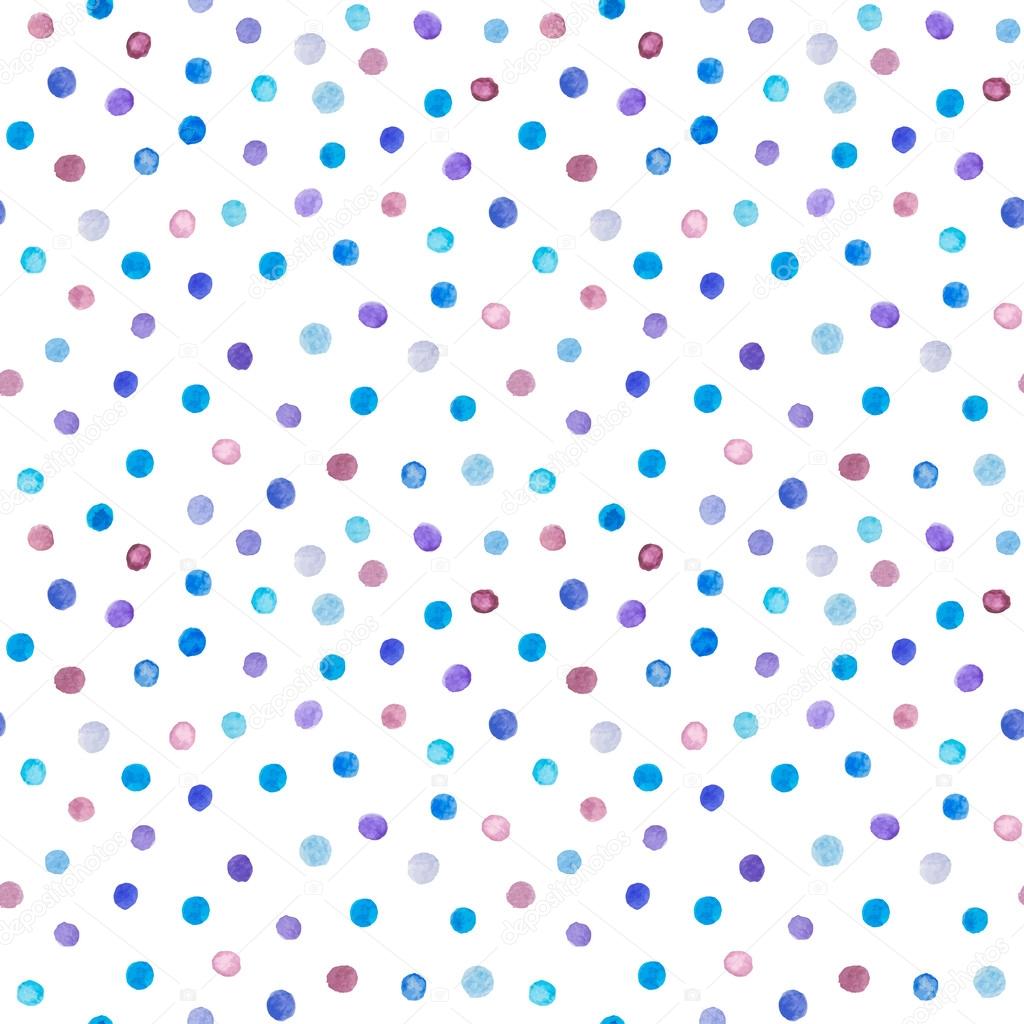 Watercolor seamless pattern.  Polka dots hand drawn. Abstract ba