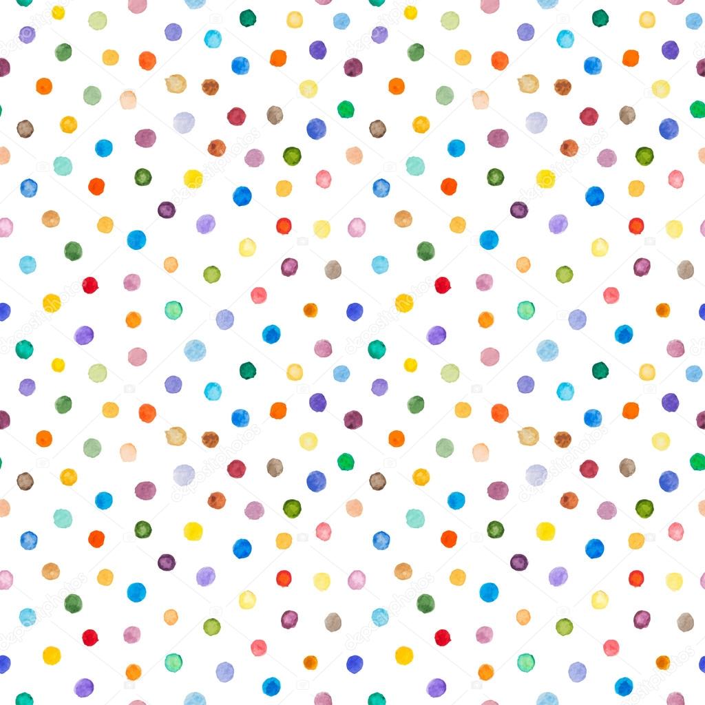 Watercolor seamless pattern.  Polka dots hand drawn. Abstract ba