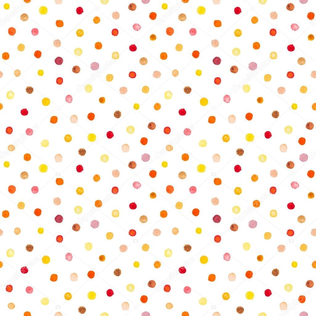 Watercolor seamless pattern.  Polka dots hand drawn. Abstract ba