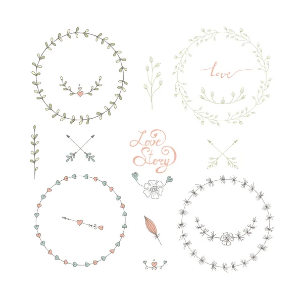 Cadres mignons dessinés à la main. Éléments de design floral romantique — Image vectorielle