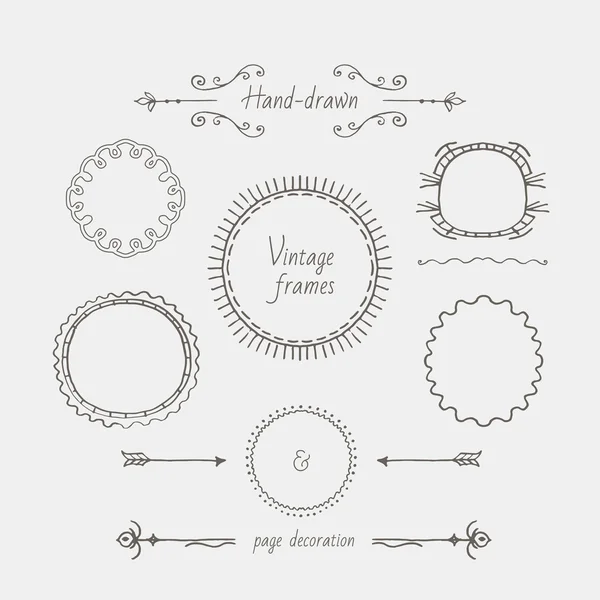 Vintage hand-drawn frames and page decoration — Stock Vector