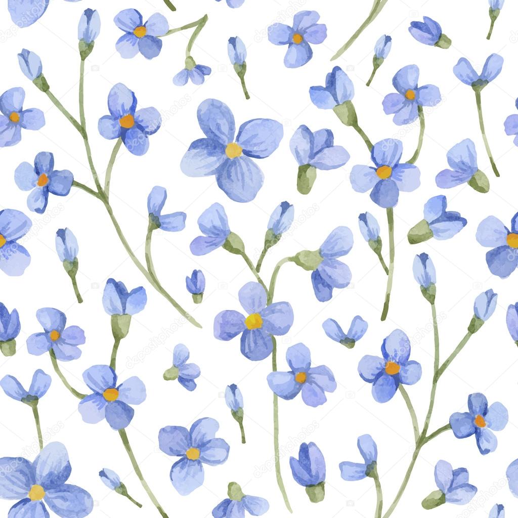 Watercolor seamless  pattern with flowers and branches. Floral s