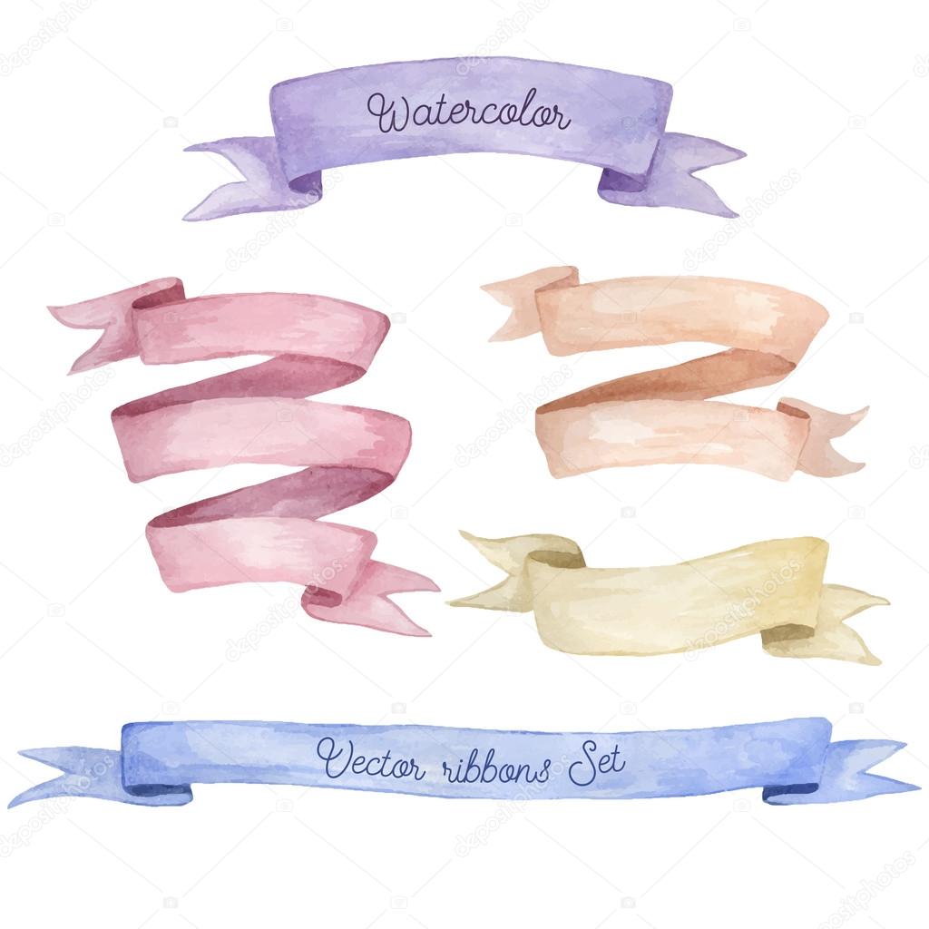 Watercolor ribbons set. Hand drawn stripes or banners for text. 