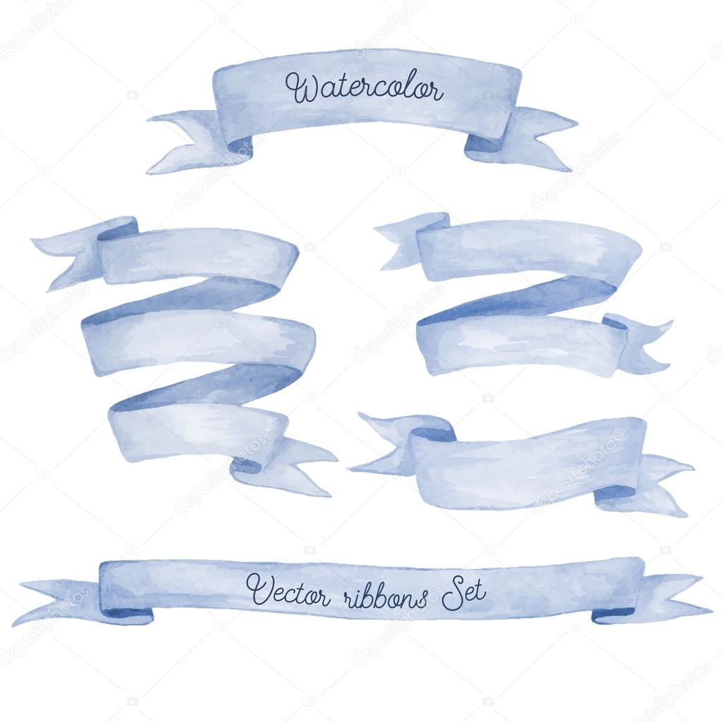 Watercolor ribbons set. Hand drawn stripes or banners for text. 