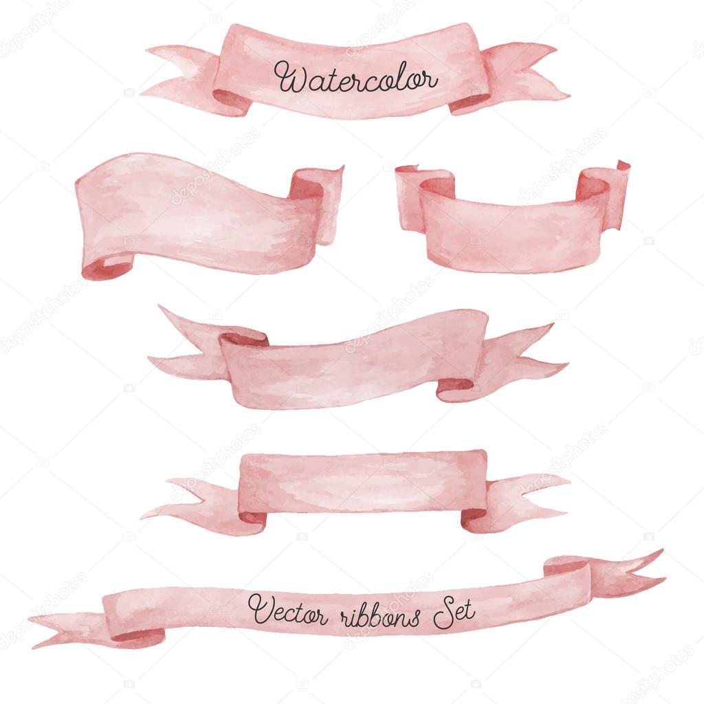 Watercolor ribbons set. Hand drawn stripes or banners for text. 