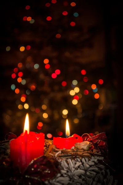 Christmas Candlestick Christmas Lights Bokeh — Stock Photo, Image