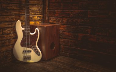 Küçük sahne Cajon ve bas gitarda pub