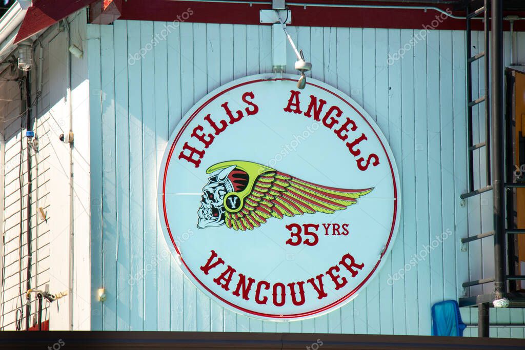 Vancouver, Canada - July 13,2020: View of sign Hells Angels Club Building in Vancouver