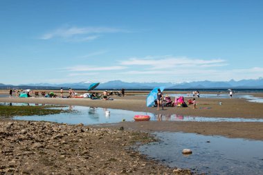Vancouver Island, Canada - July 19,2020: Miracle Beach Provincial Park full of people during the low tides clipart