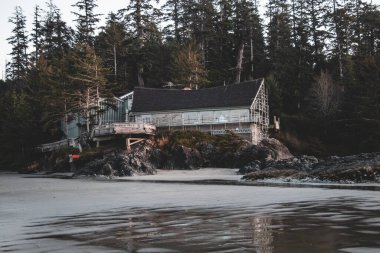 Wickaninnish Sahili 'nin güney ucundaki Kwisitis Ziyaretçi Merkezi' nin güzel Pasifik Rim Ulusal Parkı Rezervi 'nde Tofino yakınlarında.