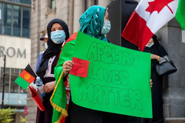 Vancouver Canada August 2021 Woman Holding Sign Afghan Lives Matter — Stock Photo, Image