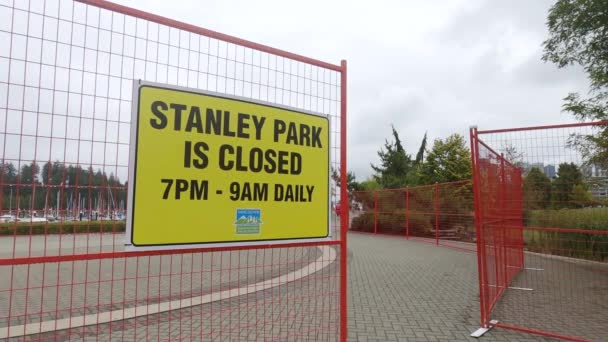 Vancouver Canadá Setembro 2021 Vista Sinal Stanley Park Fechado Das — Vídeo de Stock