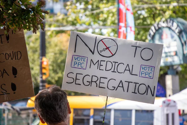 Vancouver Canada September 2021 View Sign Medical Segregation Rally Vaccine — Stock Photo, Image