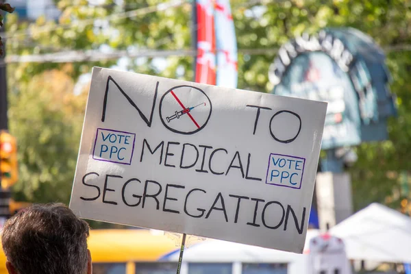 Vancouver Canada September 2021 View Sign Medical Segregation Rally Vaccine — Stock Photo, Image