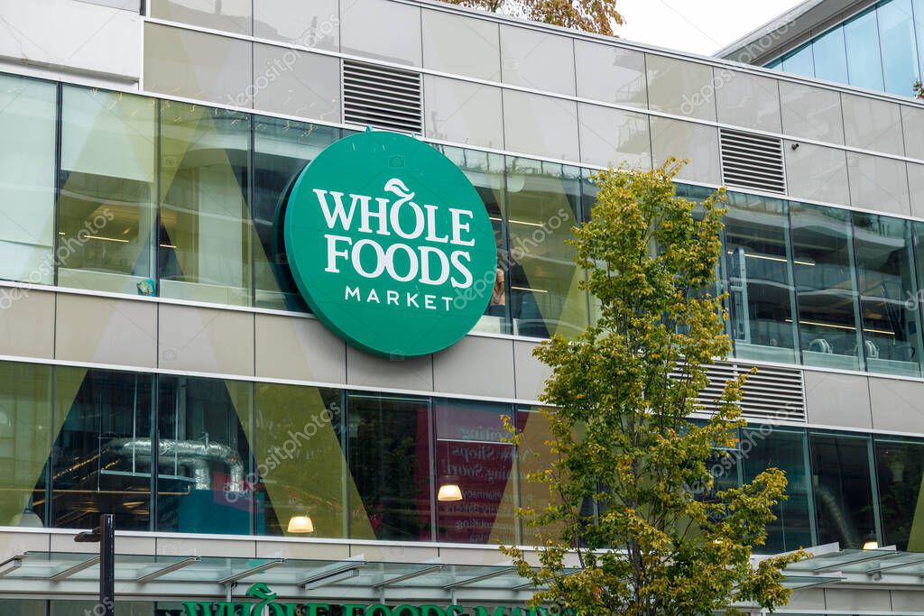 North Vancouver, Canada - Sep 25,2025: Busy Whole Foods Market storefront in North Vancouver
